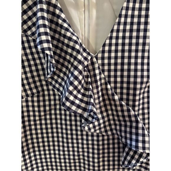 J McLaughlin Navy Gingham Ruffle Sleeveless Dress - Picture 3 of 5